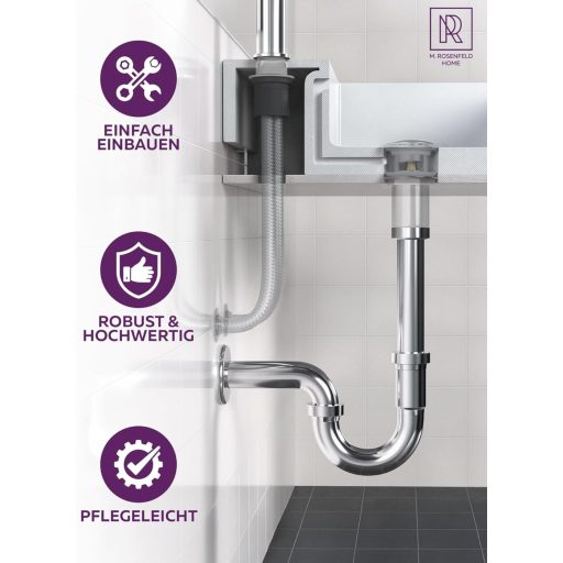 M. ROSENFELD HOME Rozsdamentes Szifon 1 1/4" Magasságállítható 85-110mm Fürdőszobai Lefolyócső