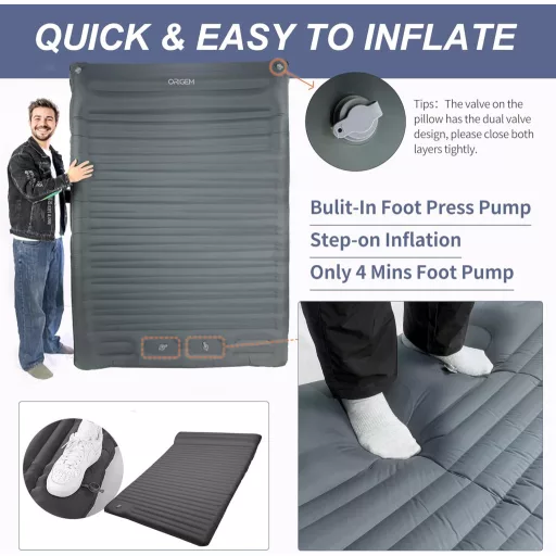 Origem 14 cm Önfelfújó Camping Matrac 2 Személyes Ultralight Hálózsák Lábpumpával
