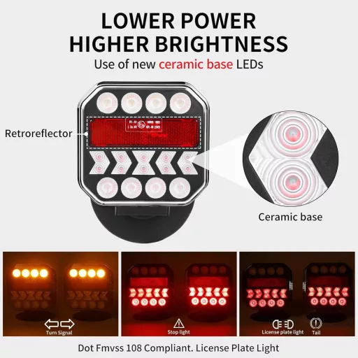 Yinaolan Mágneses Vezeték Nélküli LED Hátsó Lámpa Szett 12V/24V Bluetooth