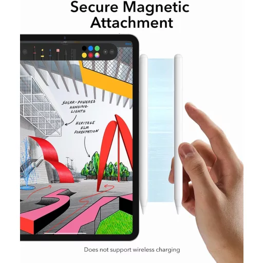 ESR iPad Ceruza 2018-2025 Modellekhez - Dőlésérzékelős Digitális Toll Tenyérfelismeréssel, iPad 11/10/Air/Pro/Mini Kompatibilis, Fehér