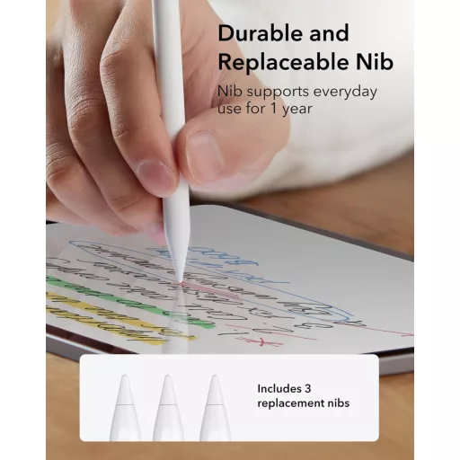 ESR iPad Ceruza pre modely 2018-2025 - Digitálne pero s detekciou náklonu a funkciou Palm Rejection, kompatibilné s iPad 11/10/Air/Pro/Mini, biele