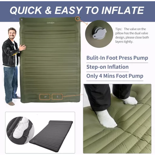 Origem Samonapuhavajuća Podloga za Spavanje za 2 Osobe 14cm Ultralagana Podloga za Kampiranje s Nožnom Pumpom za Planinarenje s Ruksakom za Šator