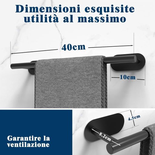 Lushlattice Zidni Držač za Ručnike za Kupaonicu 40cm Crni Samoljepljivi Bez Bušenja