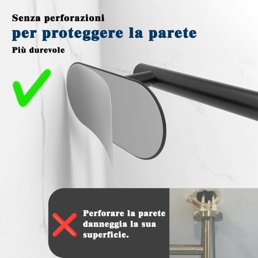 Lushlattice Zidni Držač za Ručnike za Kupaonicu 40cm Crni Samoljepljivi Bez Bušenja