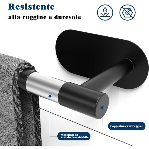 Lushlattice Zidni Držač za Ručnike za Kupaonicu 40cm Crni Samoljepljivi Bez Bušenja