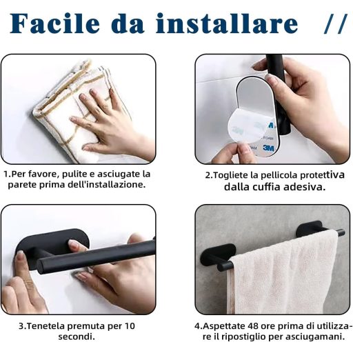 Lushlattice Zidni Držač za Ručnike za Kupaonicu 40cm Crni Samoljepljivi Bez Bušenja