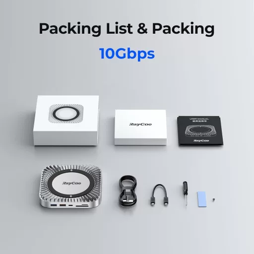 RayCue Mac Mini M4 dokkoló alumínium állvánnyal, HDMI hub, SSD ház és USB-C töltéssel