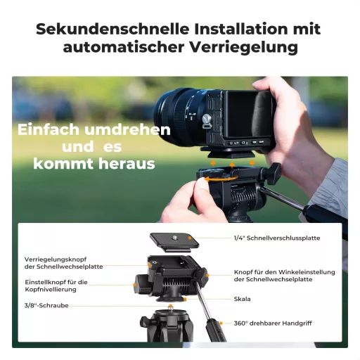 Trepied foto ușor K&F CONCEPT S254A3 172 cm, cu suport pentru telefon și geantă