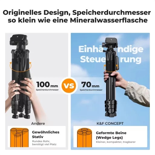 K&F CONCEPT S254A3 Könnyű Kamera Tripod 172cm, Telefontartóval és Táskával