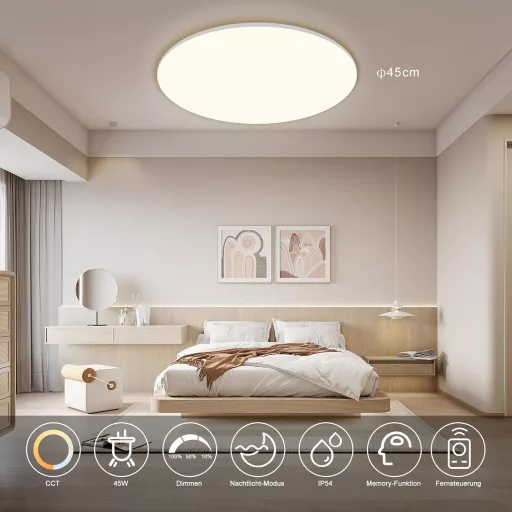 ONDTA LED stropna svjetiljka s mogućnošću prigušivanja 45W, 2700-6500K s daljinskim upravljačem, IP54