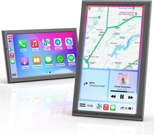 Krunia 7" Vezeték Nélküli Autós Kijelző 60FPS - Apple CarPlay & Android Auto Támogatás, Álló/Fekvő Mód, Hangvezérlés, GPS Navigáció, Tolatók