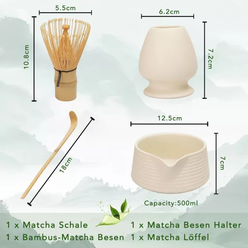 LUMIN TUTU Matcha szertartás készlet fehér - kefe, kanál, tál és tartó