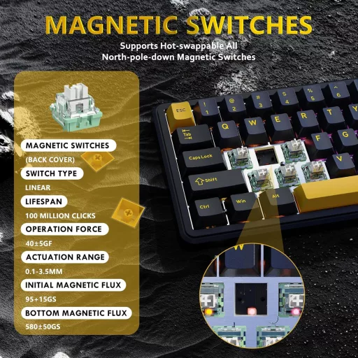 ATTACK SHARK X65 HE Mágneses Kapcsolós Gamer Billentyűzet, 65% Kompakt, 8000 Hz Mintavételezés, 0.01 mm RT Precizitás, PBT Billentyűk, RGB H