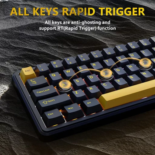 ATTACK SHARK X65 HE Mágneses Kapcsolós Gamer Billentyűzet, 65% Kompakt, 8000 Hz Mintavételezés, 0.01 mm RT Precizitás, PBT Billentyűk, RGB H