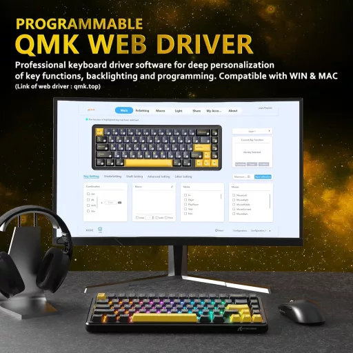 ATTACK SHARK X65 HE Mágneses Kapcsolós Gamer Billentyűzet, 65% Kompakt, 8000 Hz Mintavételezés, 0.01 mm RT Precizitás, PBT Billentyűk, RGB H