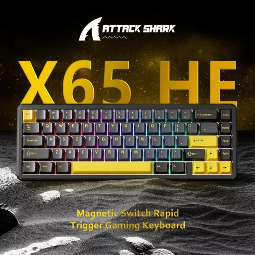 ATTACK SHARK X65 HE Mágneses Kapcsolós Gamer Billentyűzet, 65% Kompakt, 8000 Hz Mintavételezés, 0.01 mm RT Precizitás, PBT Billentyűk, RGB H