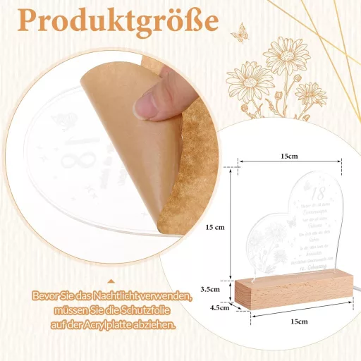 Lampă de noapte din acril Fiada, cadou de 18 ani pentru fată, băiat, frate sau prieten