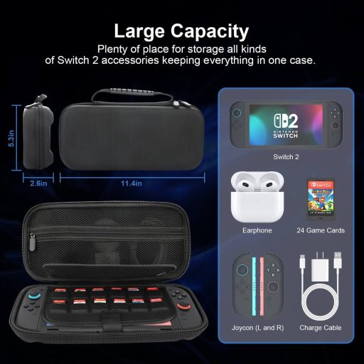 Geantă de transport Gamorek pentru Nintendo Switch 2 cu spațiu de stocare pentru 24 de jocuri și compartimente pentru accesorii