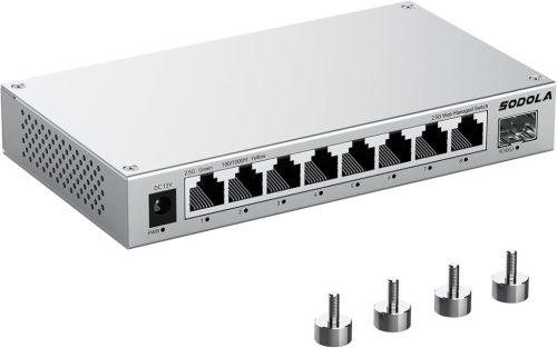 SODOLA 8-Port 2.5Gb Webes Menedzselt Switch 10G SFP+ Porttal - Alumínium Hűtéssel és Mágneses Talpakkal - LACP/QoS/VLAN Hálózati Eszköz Otth