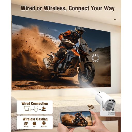 Alwtniet Mini Projektor 4K Wi-Fi 6 Bluetooth 5.4 Hordozható Otthoni Kültéri