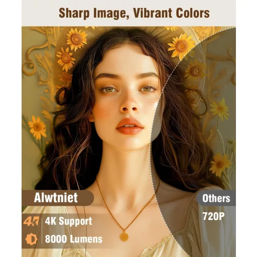 Alwtniet Mini Projektor 4K Wi-Fi 6 Bluetooth 5.4 Hordozható Otthoni Kültéri