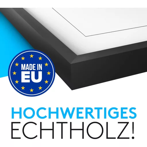 Calias A4 Fekete Fa Képkeret Szett 2db - Törhetetlen Plexi Üveggel, Állvánnyal és Akasztóval - EU Gyártású Minőségi Fotókeret Falra és Aszta
