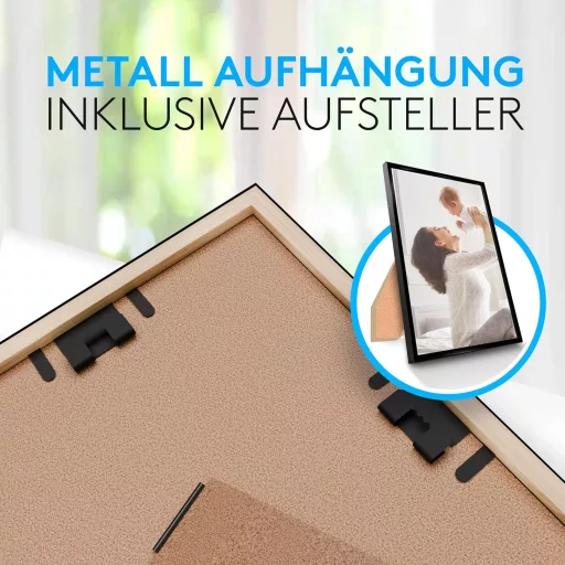 Calias A4 Fekete Fa Képkeret Szett 2db - Törhetetlen Plexi Üveggel, Állvánnyal és Akasztóval - EU Gyártású Minőségi Fotókeret Falra és Aszta