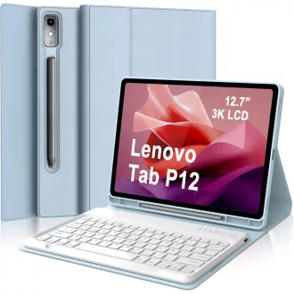   IVEOPPE Lenovo Tab P12 12.7" Leválasztható AZERTY Billentyűzet Tok Égkék
