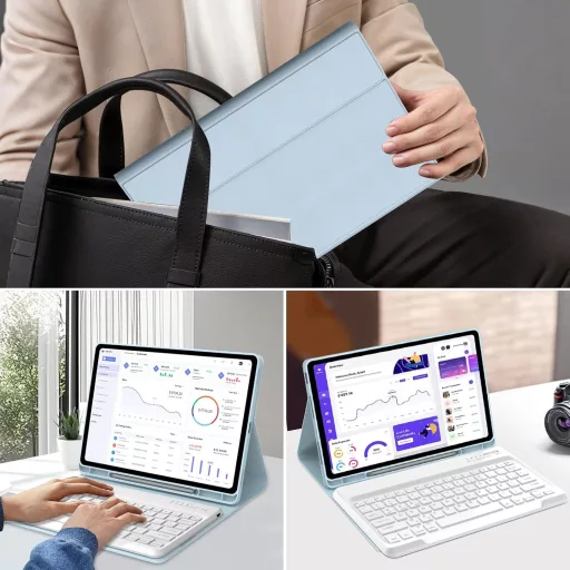 IVEOPPE Lenovo Tab P12 12.7" Leválasztható AZERTY Billentyűzet Tok Égkék