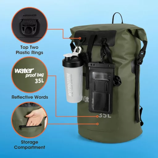 WELDUN 35L/50L vodootporni ruksak s rolo zatvaranjem i IPX8 vodootpornom futrolom za telefon, za kajak, kanu, kampiranje i planinarenje