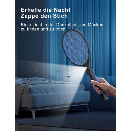 AROEVE Elektromos Légyfogó 4000V USB Töltéssel LED Lámpával Háromrétegű Védőhálóval