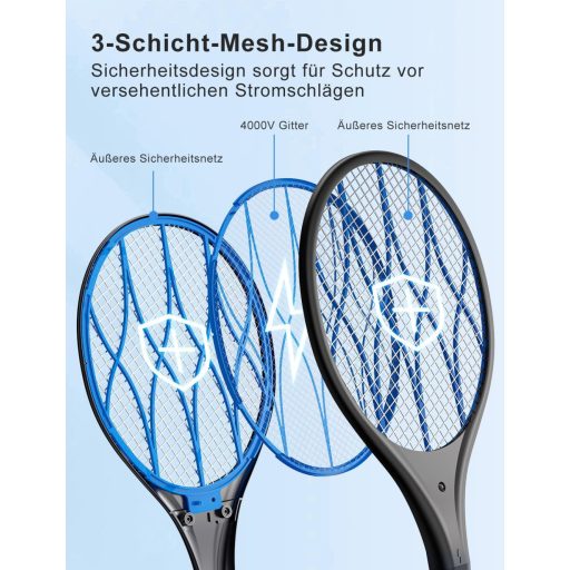 AROEVE Elektromos Légyfogó 4000V USB Töltéssel LED Lámpával Háromrétegű Védőhálóval