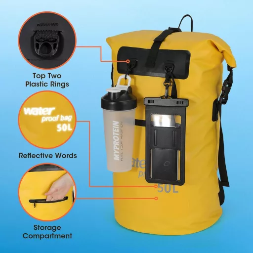 WELDUN 50L vízálló rolltop hátizsák IPX8 telefontokkal kajak kenu camping túrázáshoz