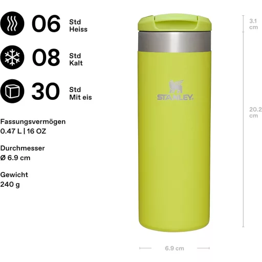 STANLEY Aerolight Transit 0,47L Termikus Utazó Bögre Sárga - 6 Óra Hőtartás, Autópoháradapter - 0.47 L, Electric Yellow