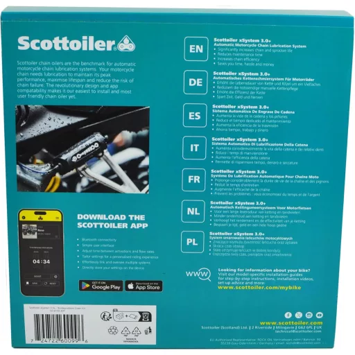 Scottoiler xSystem 3.0+ Elektronikus Lánckenő Bluetooth Vezérléssel Biodegradábilis Olajjal