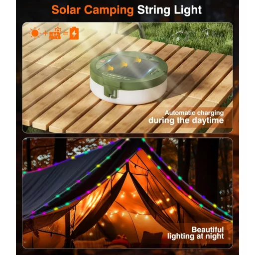 Lampă solară de camping Orbecco, 12m, portabilă, cu 13 moduri, USB, IP45