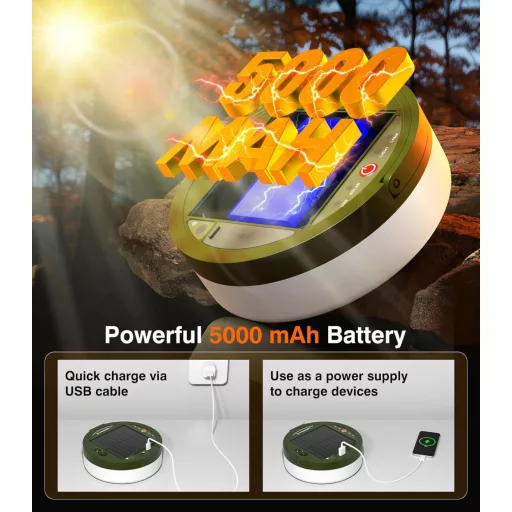 Lampă solară de camping Orbecco, 12m, portabilă, cu 13 moduri, USB, IP45