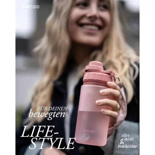 MAMEIDO 500ml Dječja Boca sa Slamkom, Tritan Materijal, Nepropusna, Bez BPA, Flamingo Ružičasta