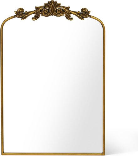 Awhtixbo Arany Barokk Tükör 60x90 cm - Antik Vintage Fali Dekoráció Ívelt Fémkerettel Nappali Előszoba Fürdőszoba Szalon Dísztükör