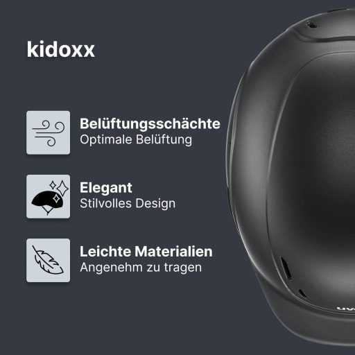 Uvex Kidoxx Cască de călărie ușoară pentru copii - Mărime ajustabilă 49-54 cm 3XS-XS - Ventilație optimă - Negru Mat