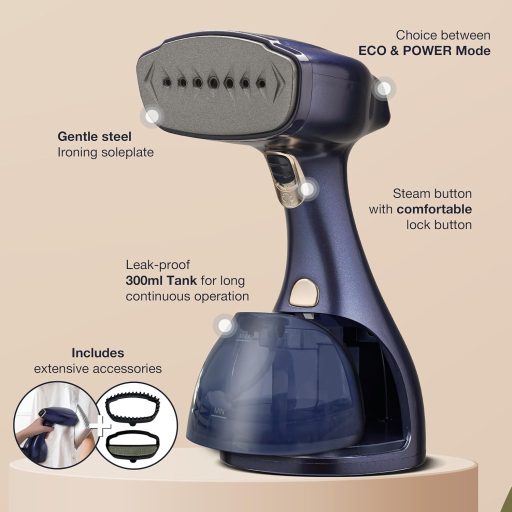 LEBENLANG 1500W kézi ruhasteamer 300ml tartállyal, 2 fej és vasalókesztyű