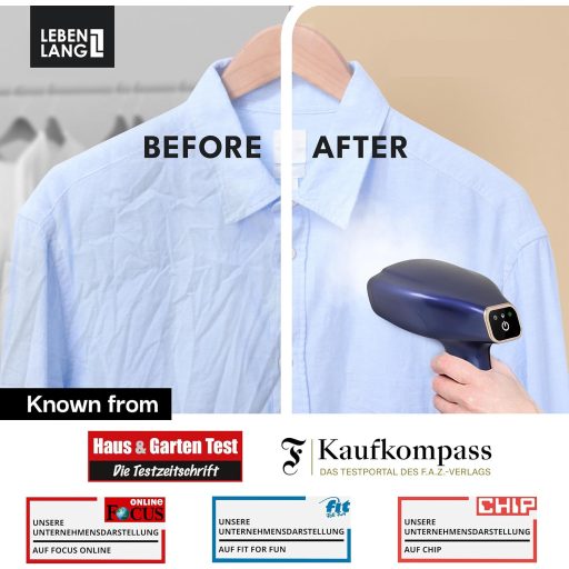 LEBENLANG 1500W kézi ruhasteamer 300ml tartállyal, 2 fej és vasalókesztyű