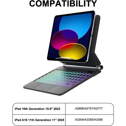 FOGARI iPad A16 11" Billentyűzet Touchpad-dal, Mágneses Rögzítés, 7 Szín Háttérvilágítás