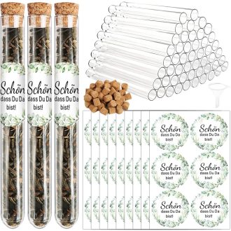   BOFUNX Üvegcsék Partyajándék 50db Dugóval és Matricákkal Esküvőre Keresztelőre