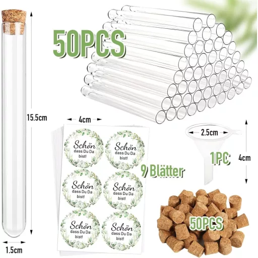 BOFUNX Üvegcsék Partyajándék 50db Dugóval és Matricákkal Esküvőre Keresztelőre