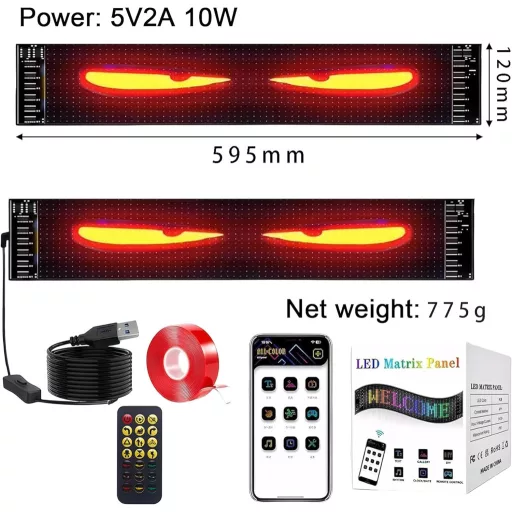 LED svetlá do auta s "zlými očami" pre nákladné autá - Bluetooth inteligentné farebné dynamické dekorácie okien s USB pripojením