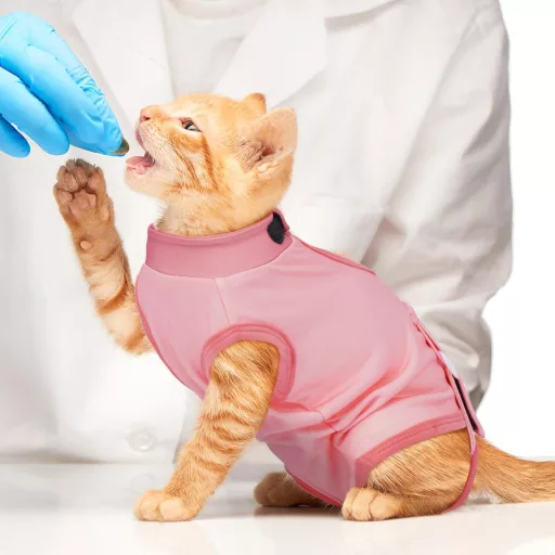 DENTRUN odjeća za mačke nakon operacije za sterilizaciju, ružičasta, prilagodljiva oko vrata, zaštita od rana