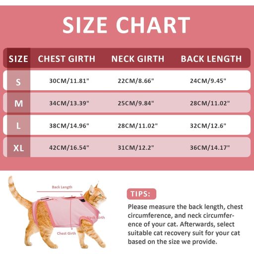 DENTRUN Pooperačný oblek pre mačky, veľkosť L, ružový, ochrana proti lízaniu