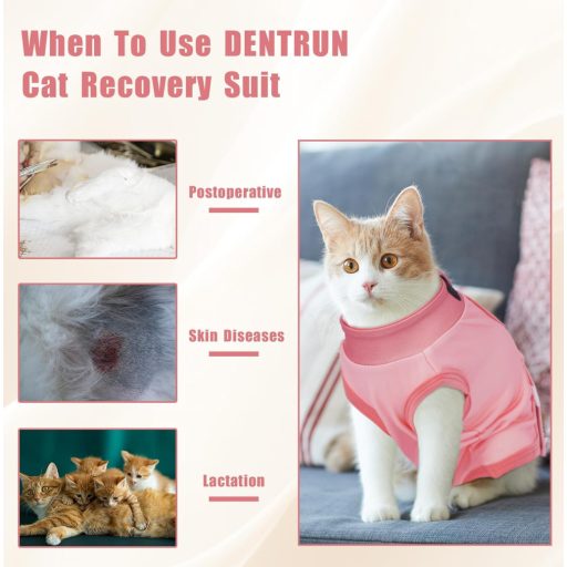 DENTRUN Pooperačný oblek pre mačky, veľkosť L, ružový, ochrana proti lízaniu