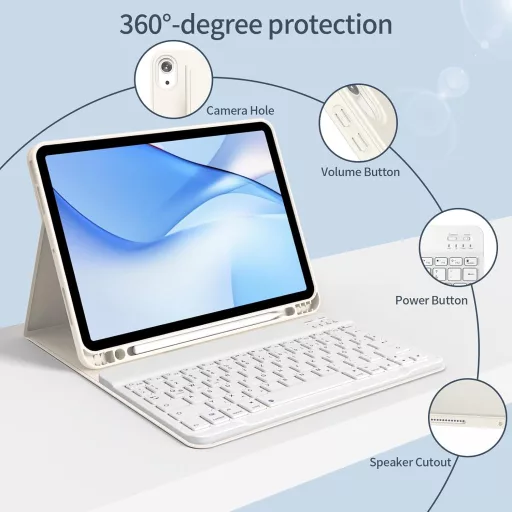 GKABXY iPad Air 11" M4/M3/M2 és 10.9" mágneses billentyűzetes tok krém fehér